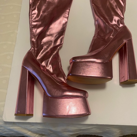 Azalea Wang whiskerPink metallic chunky knee-high boots - Picture 15 of 15